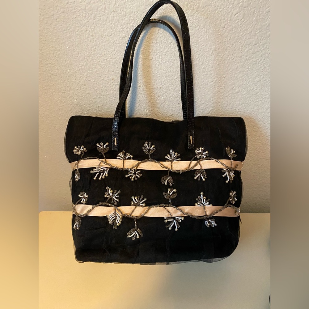 RARE Y2K Authentic Valentino Garavani intricately beaded silk and leather tote ~